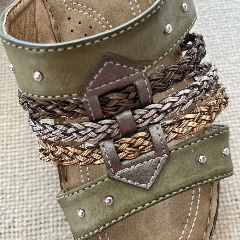 Patrizia Pitaya Olive Green Wedge Slip On Sandals Size 39 - Picture 5 of 9